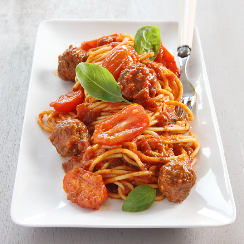 Recept Spaghetti met gehaktballen en minitomaatjes Grand'Italia
